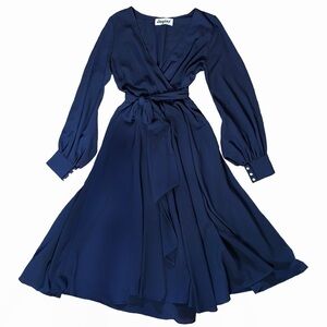 Meghan LA LilyPad Maxi Wrap Dress Navy Blue Womens size L